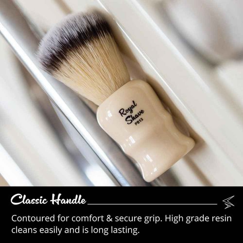 Vegan Shaving Brush by Royal Shave, Foluxe Synthetic Bristles, Badger-Free, Wet Shave Tool for Men & Women, Smooth & Comfortable (CREAM)