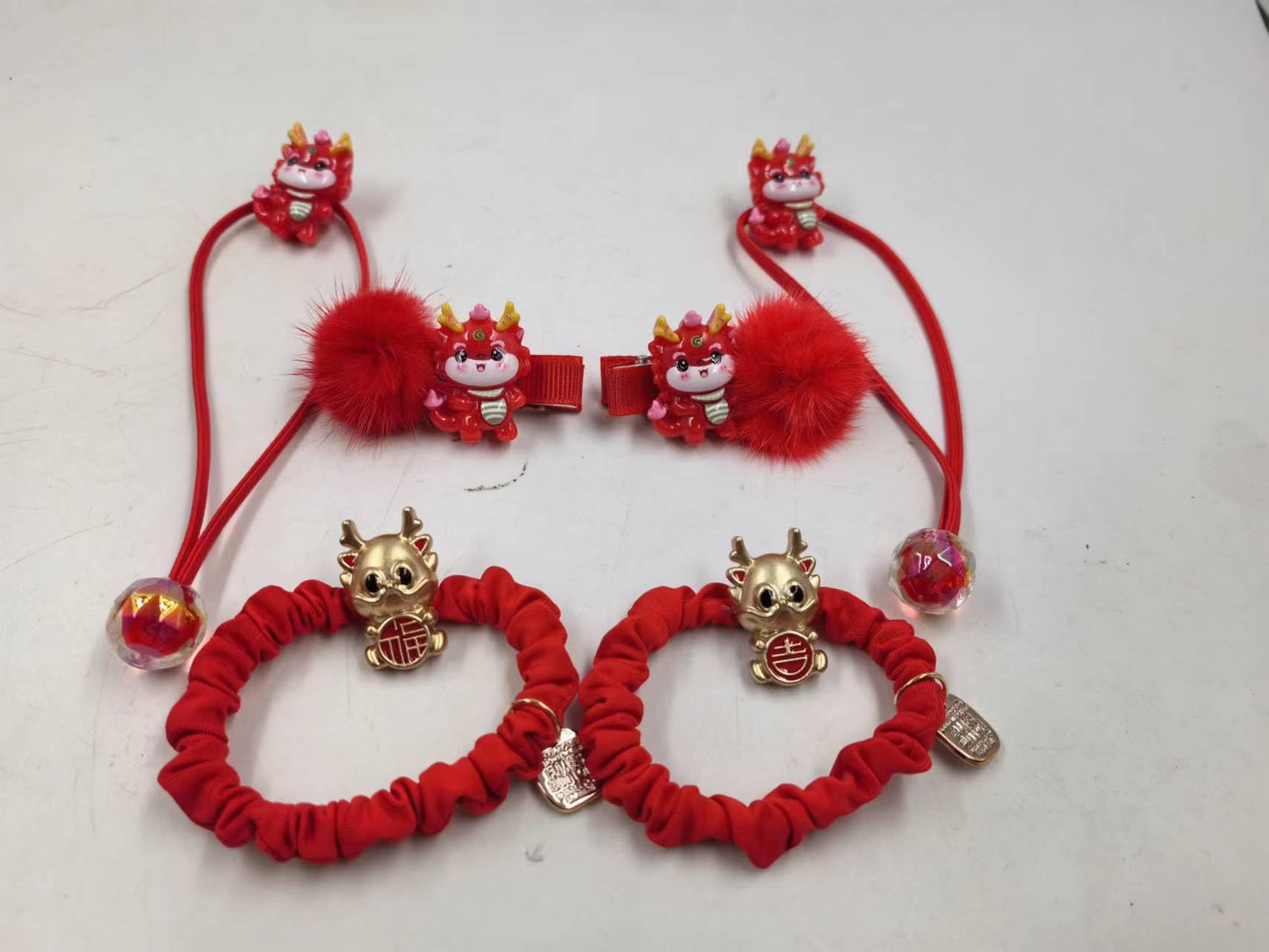 Chinese New Year Decorations 2024 Hair Clips Festival Hairy Furry Balls Barrettes Set C