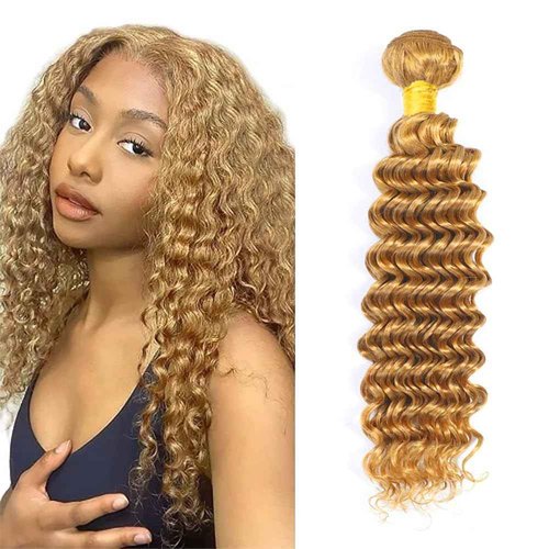 Deep Wave Human Hair Bundles Blonde 24 Inch Deep Single Bundle #27 Honey Blonde Human Hair Unprocessed Native Virgin Hair 100g Total Double Weft Crochet Human Hair Extensions for Women
