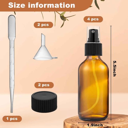 Yadream 4 Pack Glass Spray Bottles,2 oz small empty spray bottle with Spray nozzles and lids,Spray Refillable Containers or Hair, Travel, Plants, Travel, Cleaning Solutions and Skin Care