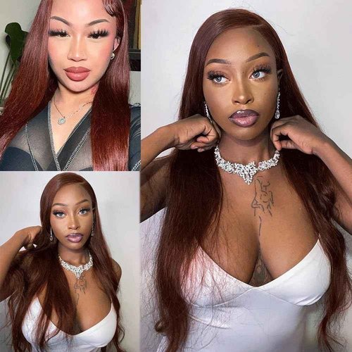 #33 Reddish Brown Straight Human Hair Bundles 3 Bundles Straight Hair Brazilian Virgin Human Hair Extensions Unprocessed Hair Bundles for Women 14 16 18 Inch