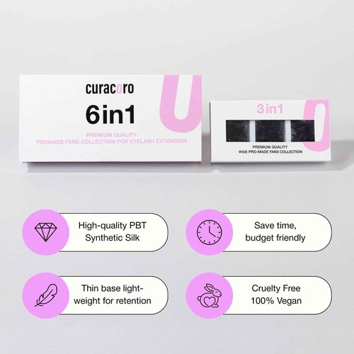 Curacoro Promade Mix 750 Fans - Handmade Volume Eyelashes, Multi Selections From 5D To 12D, C CC D Curl, Thickness 0.03~0.1 mm, 9-18mm Length, Long Lasting & Easy Application (12D 0.03 D, 11-12-13mm)