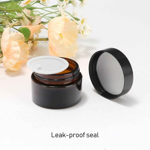 Keketin 1 oz Amber Glass Jars,24 Pack Empty Cosmetic Containers with Black Screw Lids,Refillable Round Cream Jars for Lotion,Bath Salts,Travel