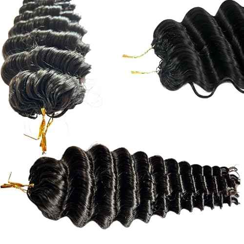 100% Human Hair Knotless Pre-Separated Crochet Hair Extensions Deep Culry Feather Hair Deep Wave Feather Line Hair Extensions Natural Color 16Inch 120g