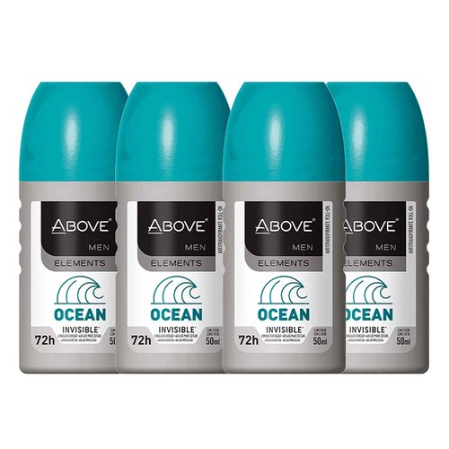 ABOVE Roll-On Elements Set, Ocean, 4 Pcs - Ball Deodorant for Men - 72-Hour Protection - Sensual Fragrance - Dry Touch - No Stains - Antiperspirant