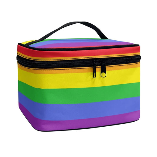 JEOCODY Makeup Cosmetic Case Organizer Rainbow LGBTQ Gay Pride Stripes Colorful Print Portable Artist Storage Bag Makeup Pouch Waterproof Travel Hanging Organizer Bag for Women Girls