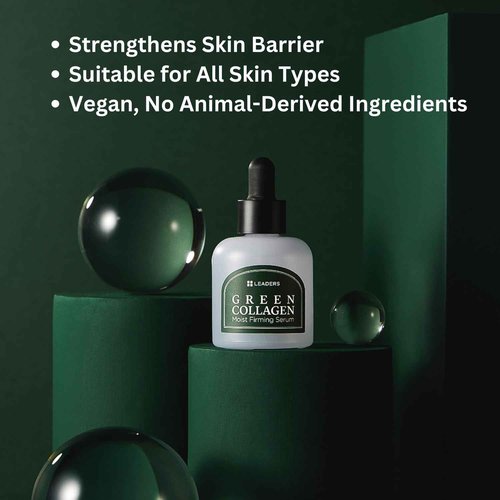 Leaders Green Collagen Moist Firming Serum – Vegan Plant-Powered Anti-Aging, Skin Firming, Hydration, Improves Elasticity, Repairs Skin Barrier, Phyto-Lacto Collagen, Suitable for Sensitive Skin 30ml