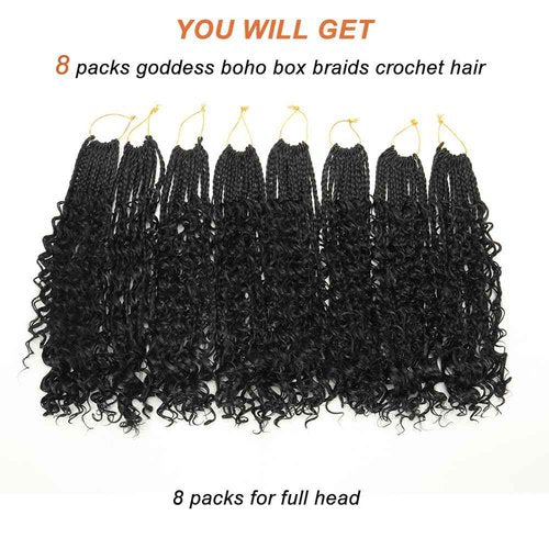 Goddess Box Braids Crochet Hair 8 Packs 3S New Goddess Box Braids Crochet Hair for Black Women Ombre Color Pre-Looped Synthetic Braiding Hair Extension for Black Women（24",8packs,1B）