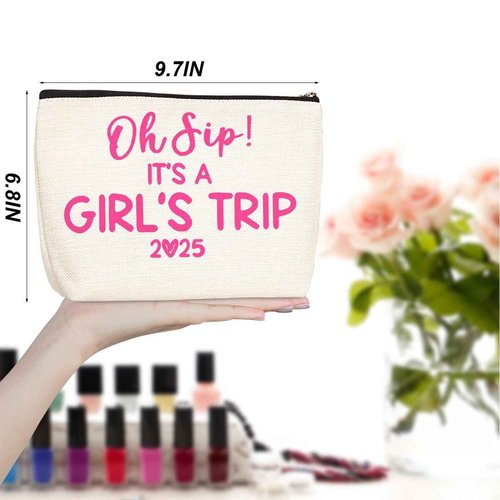 4 Pcs Girl Trip 2025 Makeup Bag Funny Girls Trip Gifts Favors Girls Weekend Gifts Weekender Bag Summer Vacation Birthday Christmas Cosmetic Bag Bachelorette Party Friendship Gifts for Women BFF Friend