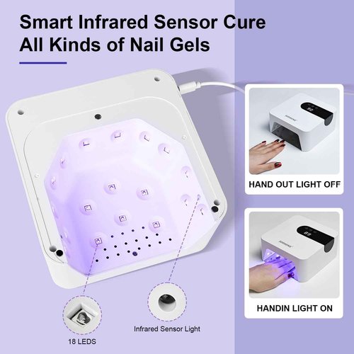 JODSONE U V Nail Lamp Rechargeable Portable with 3 Timers and LCD Display Screen for Nail Dryer Gel White