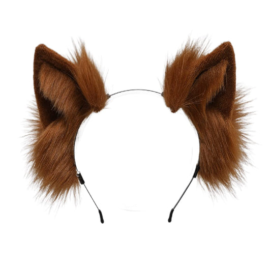 Jilneed Cat Ears Headband for Women Girls Cosplay Costume Party Headbands Cute Faux Fur Hair Accessories (Brown)