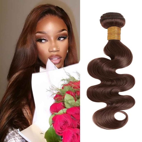 MOMOSHERO Chocolate Brown Body Wave Single Bundle Human Hair 16 Inch, 12A Soft Glossy 100% Unprocessed Remy Virgin Hair 1 Bundle Wavy. Classy Colored #4 Dark Medium Brown Weaves Sew In Extension
