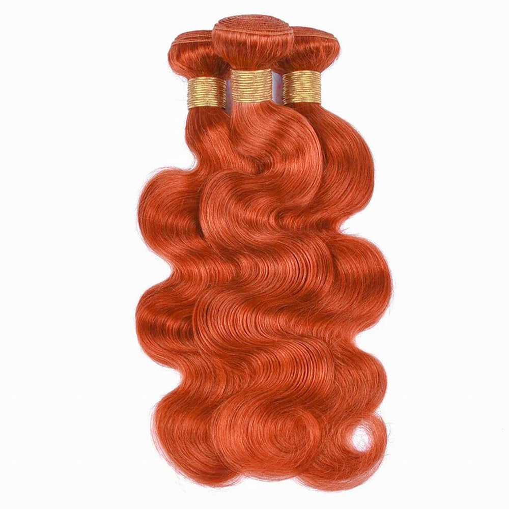 Suhkrpt Hair Color 350 Bundles Human Hair Ginger Body Wave Human Hair Bundles Orange Bundles Human Hair 16 16 16 Inch Color 350 Body Wave Bundles Ginger Bundles