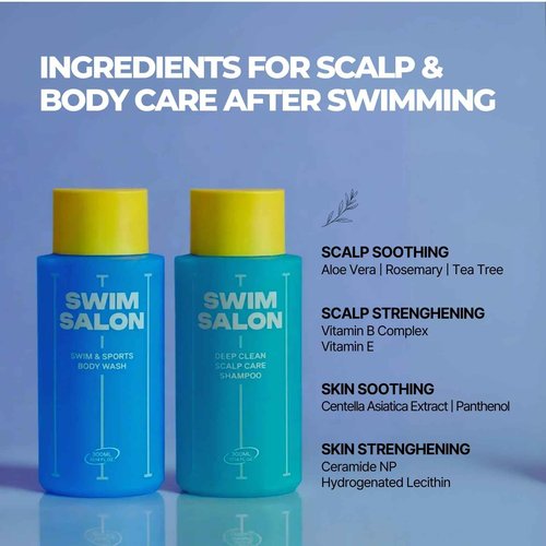SWIM SALON Chlorine Removing Shampoo & Body Wash Set for Swimmers | Vitamin C | Clarifying, Hydrating, Refreshing | Free of Sulfates, Silicones, Parabens (10.58 oz each)