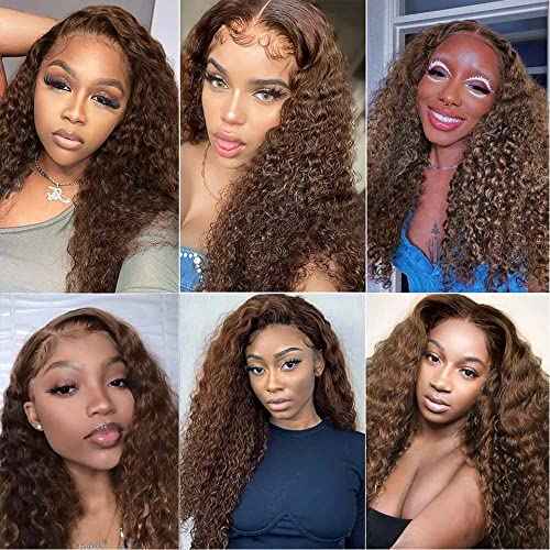 Color 4 Human Hair Chocolate Brown Kinkycurly Bundles Double Weft Brazilian Hair Extensions Dark Brown Deep Curly Wave Bundles Silky and Soft for Women (14 16 18 inch 3 Bundles)