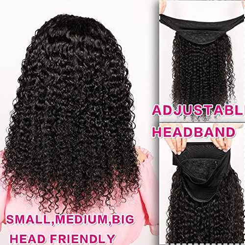Smoothair Headband Wig Human Hair Kinky Curly Headband Wigs for Black Women Human Hair Wigs Glueless 24 Inch None Lace Front Wigs 150% Density (No Mixed)