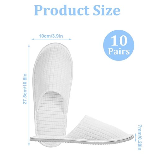 YQQYG 10 Pairs White Spa Slippers for Women and Men, Universal Bulk Disposable Slippers for Guests, Non-Slip Disposable Hotel Slipper Indoor Slipper for Travel Home Salon Hotel Bathroom
