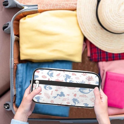 FZDXZJJ Kid Travel Toiletry Bag for Women Girl,Waterproof Lightweight Makeup Cosmetic Bag Organizer with Handle & Zip Pockets Toiletries Bag for Gym,Beach - Ocean Mermaid