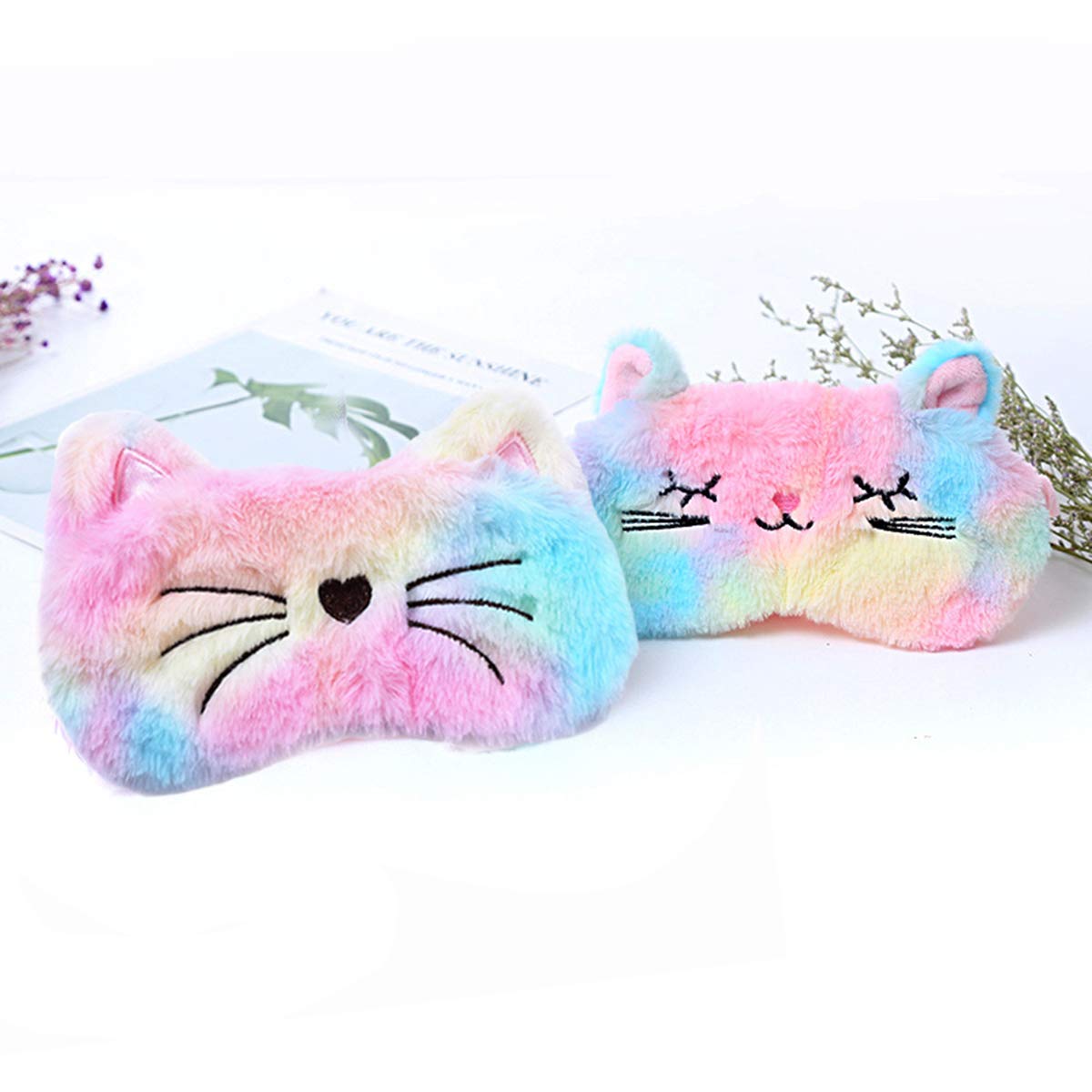 Fxaelian Cute Cartoon Novelty Rainbow Multicolored Cat Eye Mask for Sleeping Sleep Mask Sleping Mask Blindfold Eye Cover for Women Kids Adult Girls Boys