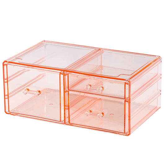 Cq acrylic 1 Pack Clear Desk Organizer With Drawers,Stackable 2 Drawers Skincare Organizer,Cute Skin Care Organizer for Vanity Hair Clip,Jewelry,Beauty Product Desk and Makeup Organizer Countertop