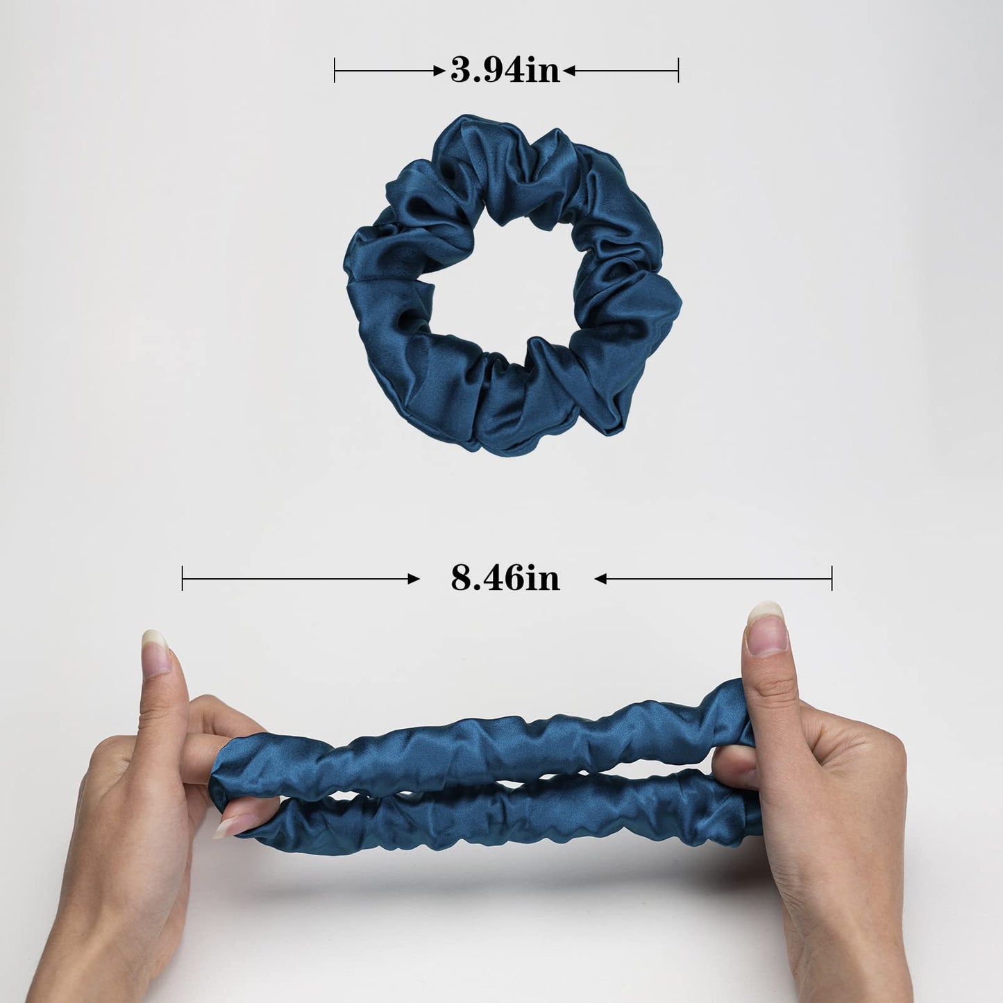 Silk Scrunchies for Hair 100% Mulberry Silk Hair Ties 3 Pack(Pink, Peacock Blue, Apricot)