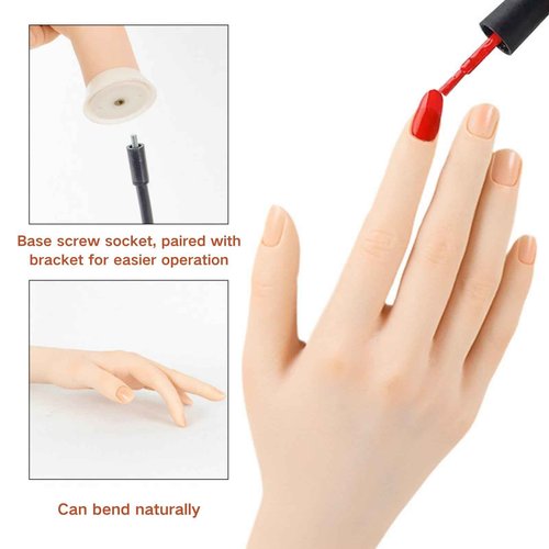 Realistic Practice Hand Flexible Bendable Nail Practice Hand With Holder，NINGDAN Hand Nail Art Training Tools Necklace Bracelet Ring Stand for Showing Photography Props Nail Tech (1pcs Right+bracket)