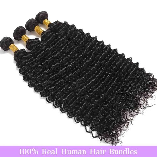 Deep Wave Human Hair Bundles 18 Inch Deep Wave Bundles 100% Unprocessed Brazilian Virgin Hair 1 Bundle Curly Bundles Hair Extensions Real Human Hair Wavy Quick Weave Bundle Natural Black