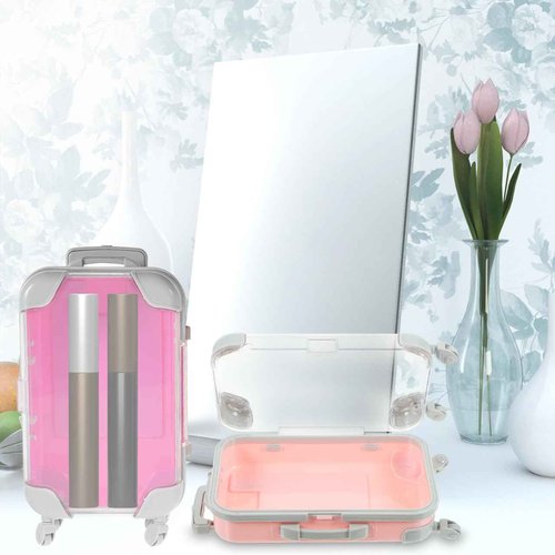 VILLCASE Mini Suitcase Party Favor Box 4pcs - Small Plastic Eyelash Storage Cases - Cute Travel Luggage for Candy Jewelry False Lashes Makeup Organizer Pink & Rose Red
