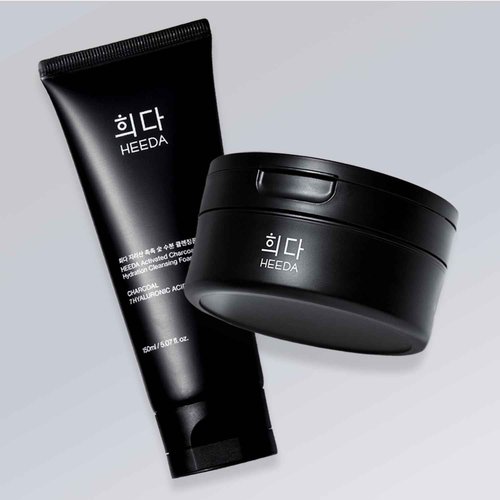 HEEDA All-In-One Double Cleansing Duo, Charcoal Ceramide Cleansing Balm & Hyaluronic Acid Foam Cleanser for Deep Purifying, Hydrating, and Balanced Skin (K-Beauty Vegan Skincare Set)