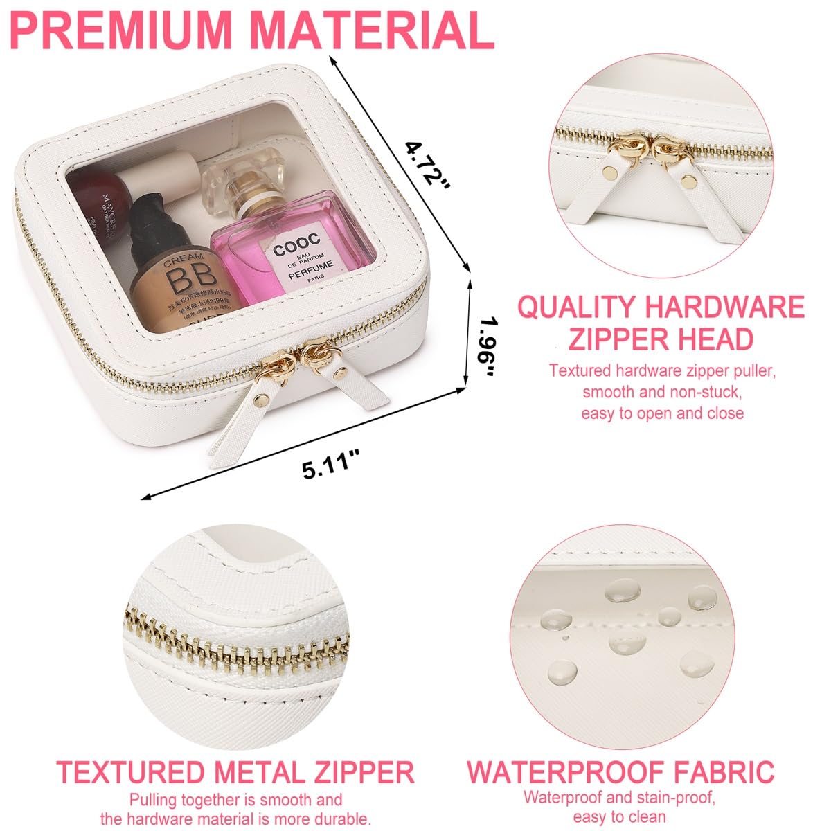 Pinkmik Clear Mini Makeup Bag Transparent Travel Cosmetic Makeup Case & Toiletry Bag for Women Clear Car Bag (C/White, MINI)