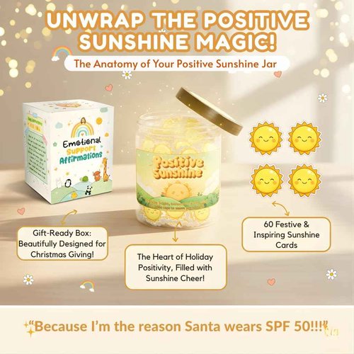 Positive Sunshine Jar - 60 Affirmation Cards, Emotional Support, Yellow - Sunflower - Sunshine Gifts, Stocking Stuffers, Christmas Gifts, Human Sunshine Gift For Women, Cowokers, Friends, Teens