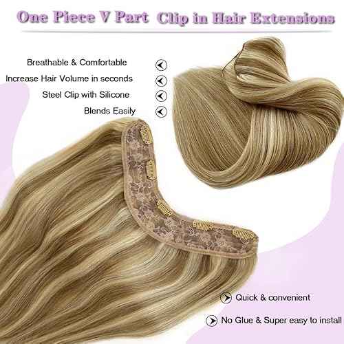 Balayage Clip in Hair Extensions V Shape Clips on Hair 3/4 Full Head Hairpieces One Piece for Women 20Inch Ombre Ash Blonde to Platinum Blonde Real Human Hair 100G Invisible Clip in Hair Extension
