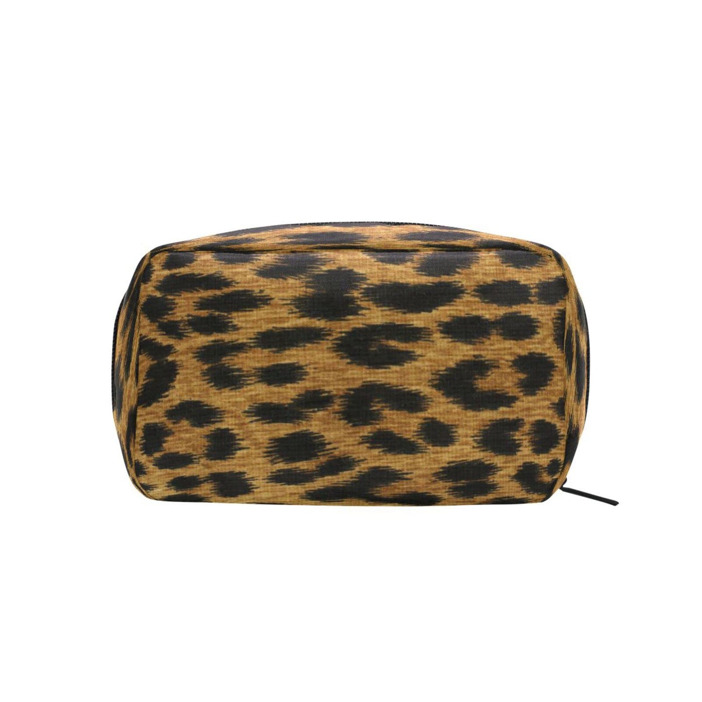 JHKKU Leopard Print Animal Makeup Bag Portable Square Cosmetic Bag Black Zipper Storage Bag for Women Travel Toiletry Bag