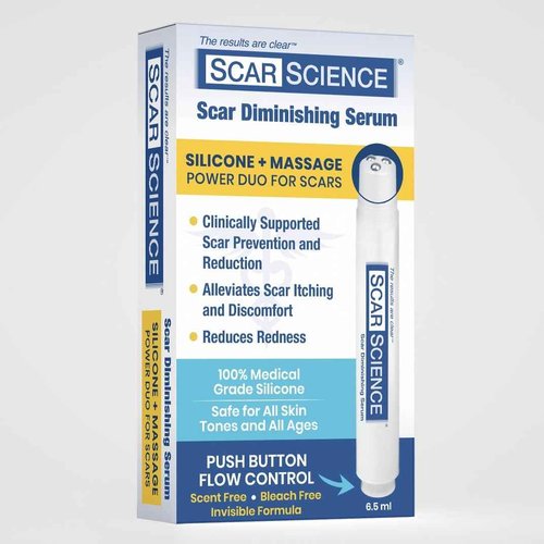 100% Silicone Scar Gel Cream Serum – Silicone + Massage Power Duo Scar Therapy w/Tri-Roller Tip for Surgical, C-Section, Acne, Burn & Keloid Bump Scars – Hypoallergenic & Fragrance Free