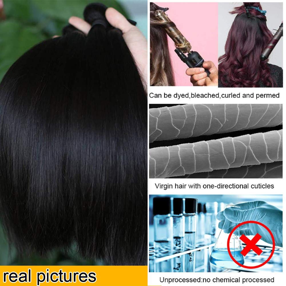 QTHAIR 14A Grade Brazilian Straight Human Hair Bundles With HD Lace Frontal(16 18 20+16in) 13x4 Ear to Ear Lace Frontal 100% Unprocessed Virgin Human Hair Natural Color