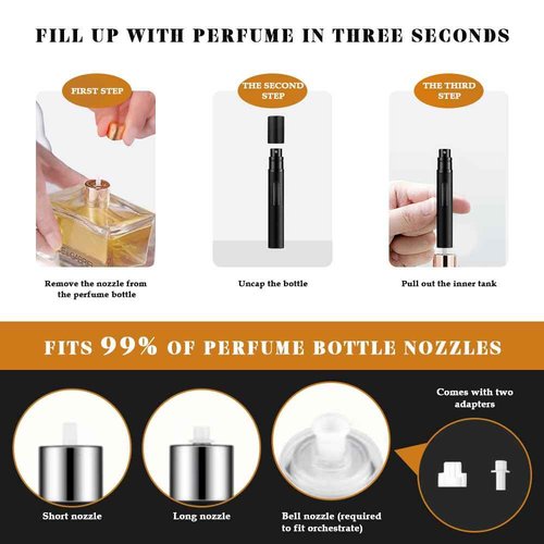 DIOHIO 10ml Perfume Atomizer Travel Refillable, 3PCS Perfume Travel Refillable Bottle,Bottom-Filling Fragrances Perfumes Bottle,Mini Cologne Dispenser,Portable Sprayer（Black-Grey-Silver）