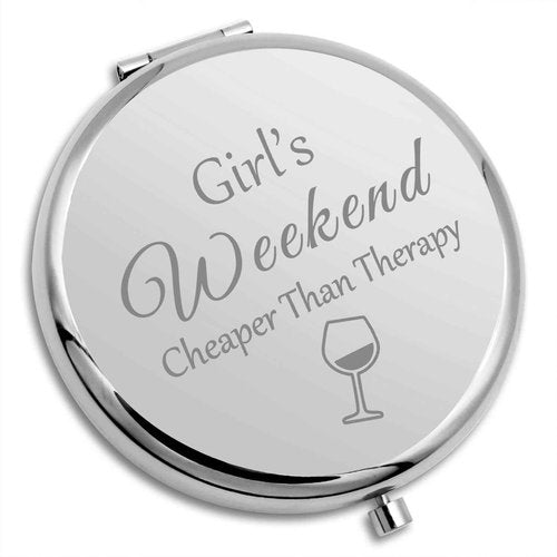 Girls Trip Gifts for Women Silver Compact Mirror Girls Weekend Gifts Getaway Travel Pocket Makeup Mirror Trip Vacation Present for Best Friend Sister Bestie Graduation Christmas Birthday Present