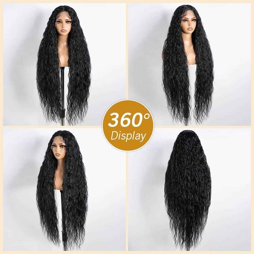 JOEDIR HAIR Super Long Wigs for Women 36 inch Lace Front Wig 5 Inch Middle Parting Synthetic Hair Bohemian Waves (RC1B)