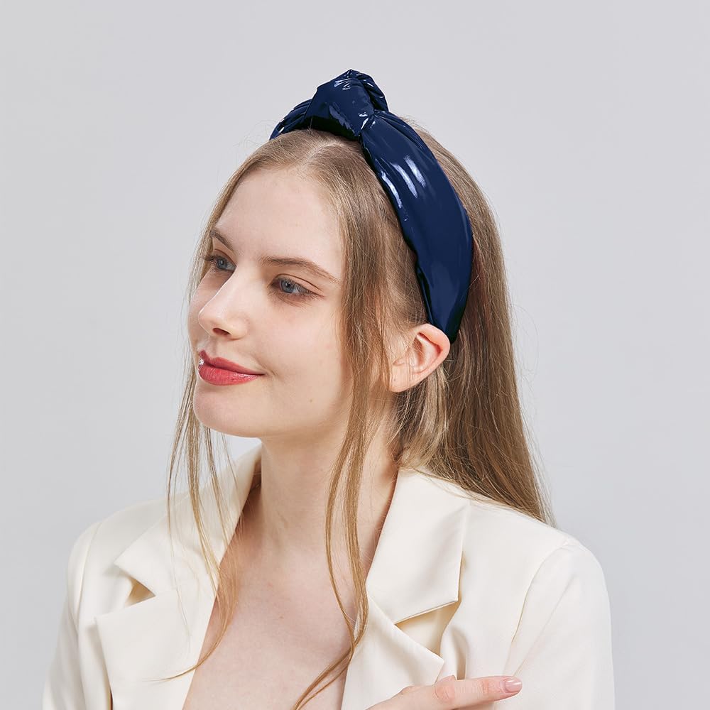 Divalots Stylish and Versatile leather Knotted Headband, Trendy Knot Headband for Adults, Top Knot Headbands, Perfect Hair Accessory (Navy)