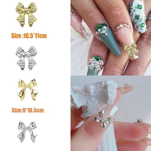 Bow Nail Charms,40pcs Gold and Silver Nail Charms Bowknots Nail Art Charms Bow Charms for Nails Design