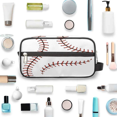 LLCXCSI Boys Travel Toiletry Bag, Kids Waterproof Hanging Dopp Kit, White Baseball Wash Bag with Large Capacity for Travel, Sports, Shower