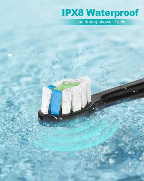 HUACO CARE Sonic Electric Toothbrush,5 Modes 3 Intensities with 2 Minutes Timer,One Charge for 90 Days,Rechargeable Toothbrush,Wireless Charge with 4 Replacement Brush Heads for Adults and Kids Black