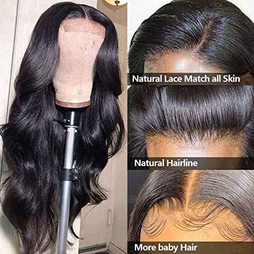 ALLRUN Body Wave Lace Closure Wigs Human Hair 4x4 Lace Front Wigs With Baby Hair(16 inch) Body Wave Lace Wigs For Black Women Natural Color 150% Density