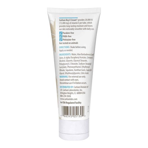 Carlson - Key-E Hand & Body Cream, Vitamin E & Organic Aloe, 20000 IU Vitamin E, Fragrance-Free, 4 oz (Pack of 2)