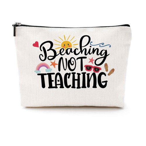 CQM Thank You Teacher Gifts Makeup Bag Teacher Appreciation Gifts Cosmetic Bag Unique Birthday Christmas Gifts-Beaching Not Teaching