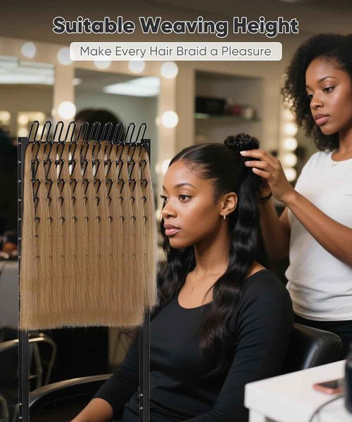 Tigerden 90 Pegs Braiding Hair Rack, Adjustable Hair Separator Stand with Wheels, Hair Extension Holder for Hair Stylists, Braiders, Home, Salon, Beauty School, Black