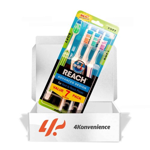 4K Logistics Reach Advanced Design Adult Toothbrush with Soft bristles (3 Pack of 7 Count Each) | Effectiveness, Softness & Cleaning | Hygiene Routine | 21 Count Total