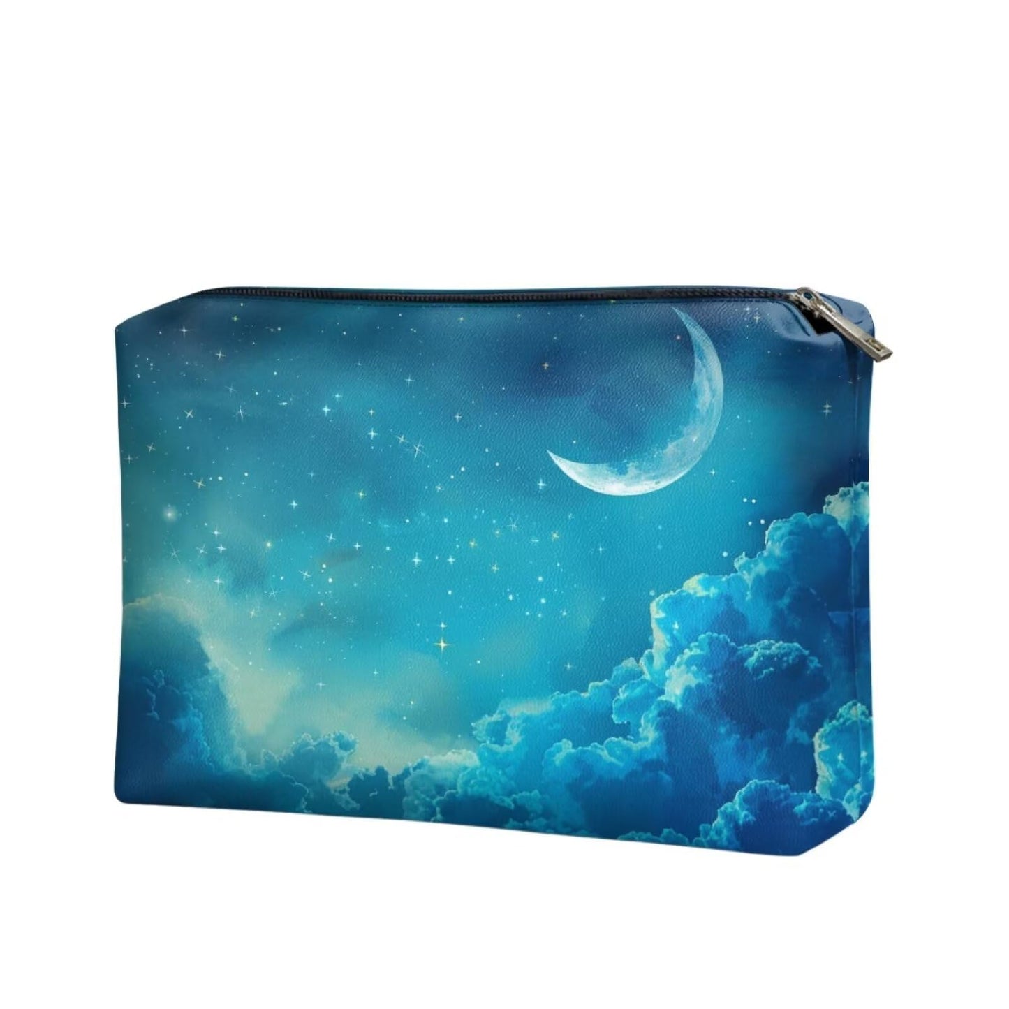 ELEDIZI Blue Starry Sky Makeup Bag Toiletry Bag for Women Aesthetic Cosmetic Case for Zippered Pouch Waterproof Skin Care Bag Pu Leather Makeup Brush Case Fashion Clutch Wallet for Phone,Card,Gifts