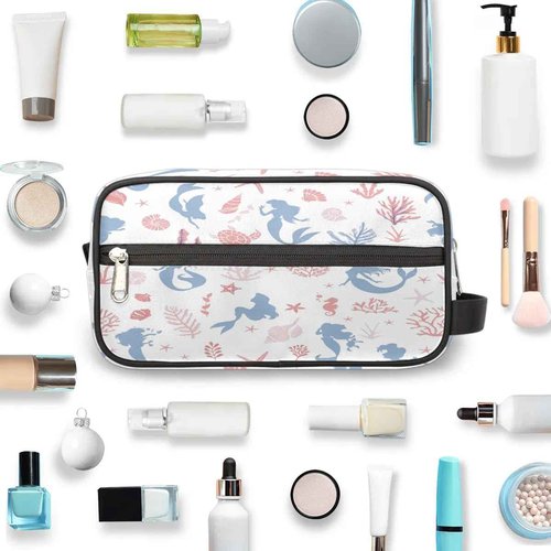 FZDXZJJ Kid Travel Toiletry Bag for Women Girl,Waterproof Lightweight Makeup Cosmetic Bag Organizer with Handle & Zip Pockets Toiletries Bag for Gym,Beach - Ocean Mermaid