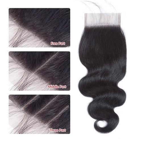 4x4 Lace Closure Body Wave Human Hair Transparent Lace Closure Human Hair 100% Unprocessed Brazilian Virgin 150% Density Body Wave Natural Black 22Inch